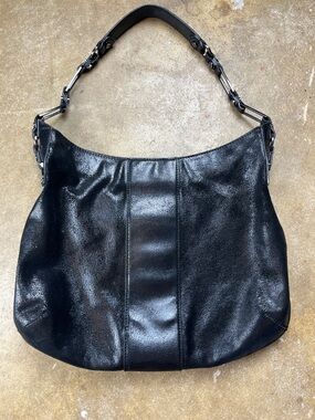 Tory Burch Cracked Leather Hobo Shoulder Bag with Gunmetal Hardware